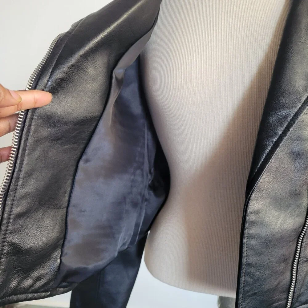 NWOT – Abercrombie & Fitch Black Faux Leather Moto Jacket (Size: M) - Picture 9 of 16